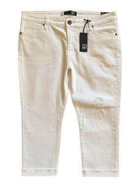 KUT from the Kloth Amy Sz 14P Straight Leg White Cropped Distressed Capri | NWT